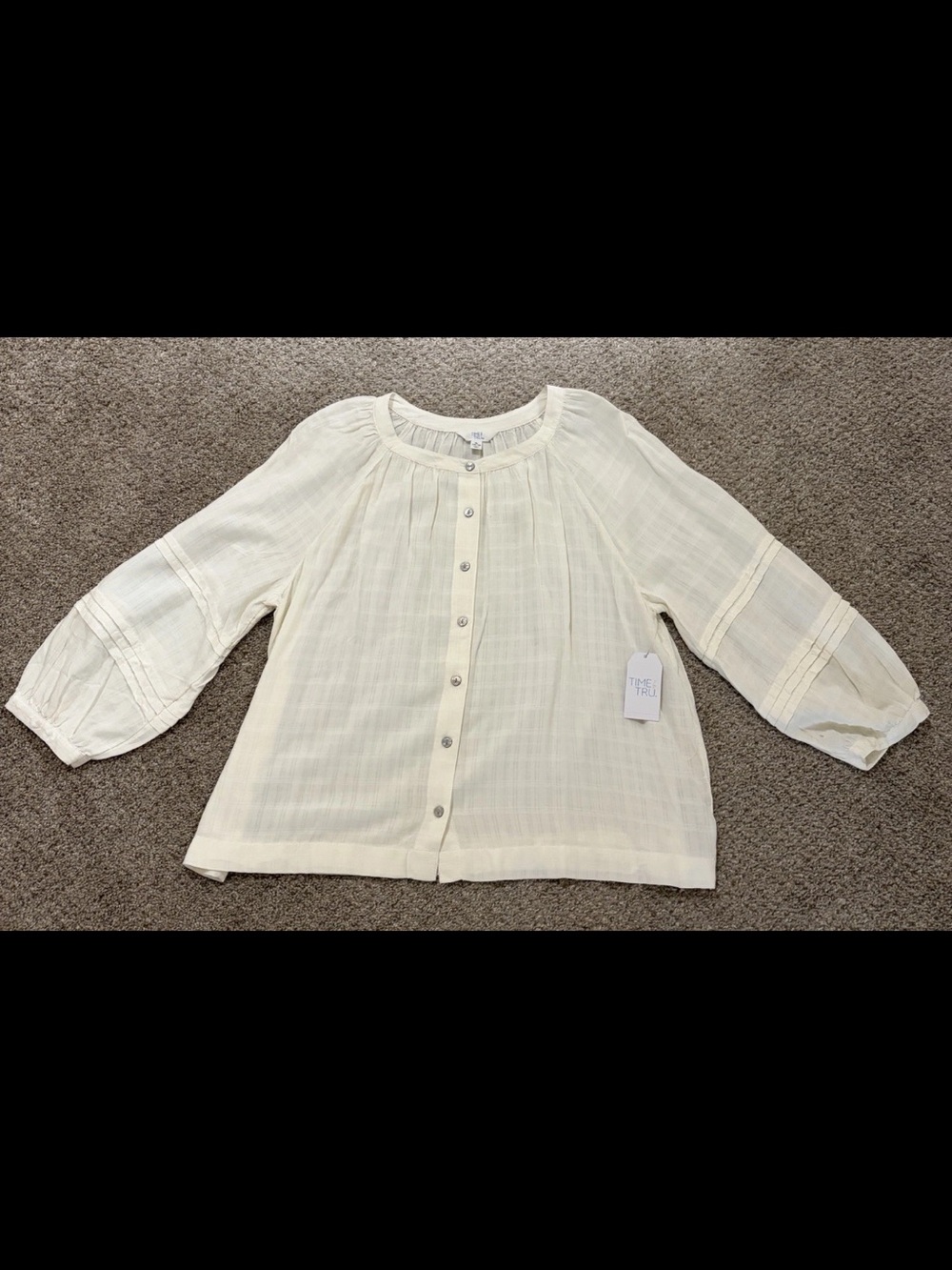 Time and Tru Light Cream Button-Front Peasant Blouse